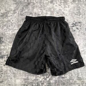 Vtg Umbro Shorts Checkerboard Womens M Sport Black Solid Nylon Soccer Sportwear